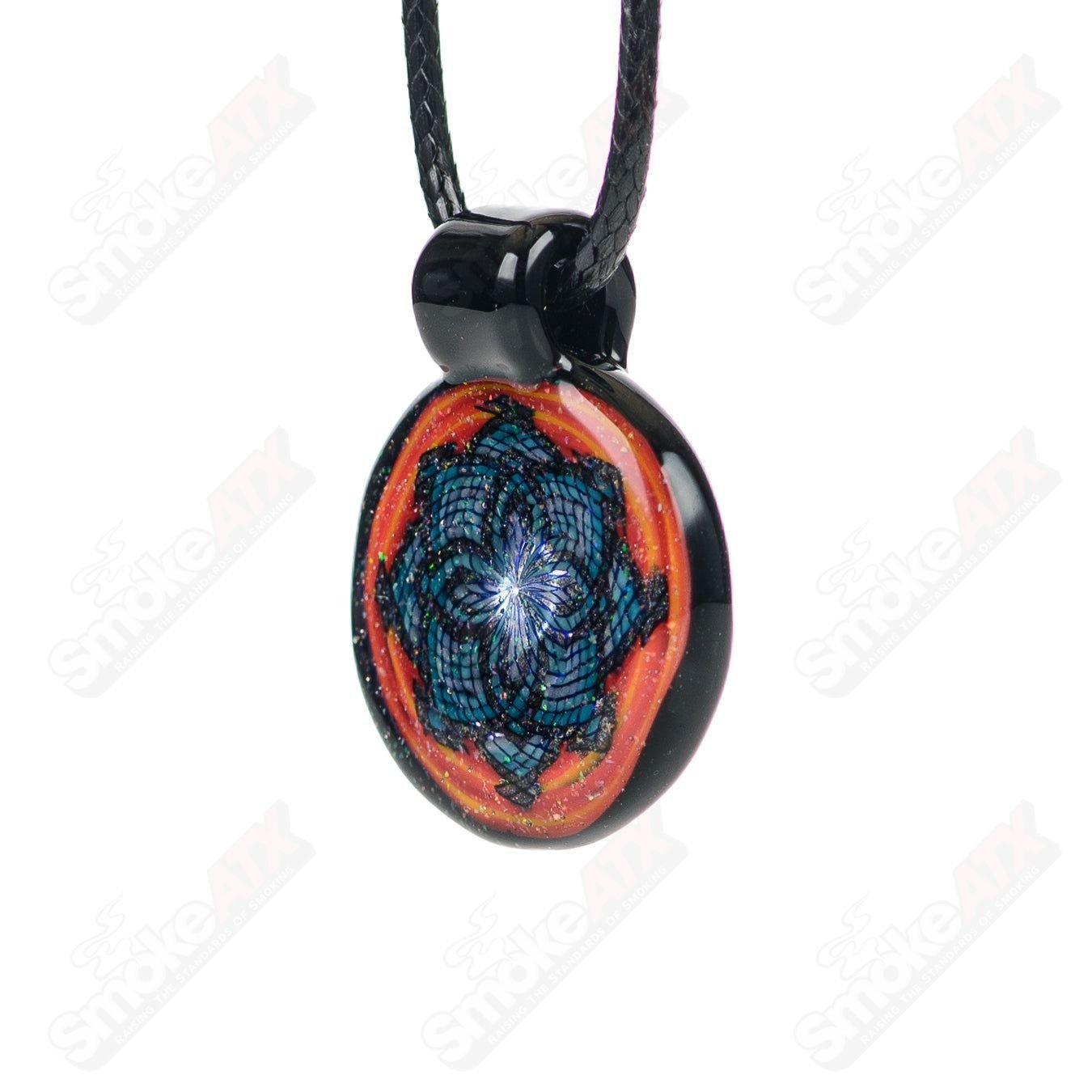 Small Filla pendant by John W Glass, colorful heady glass jewelry with intricate design and vibrant glass details.