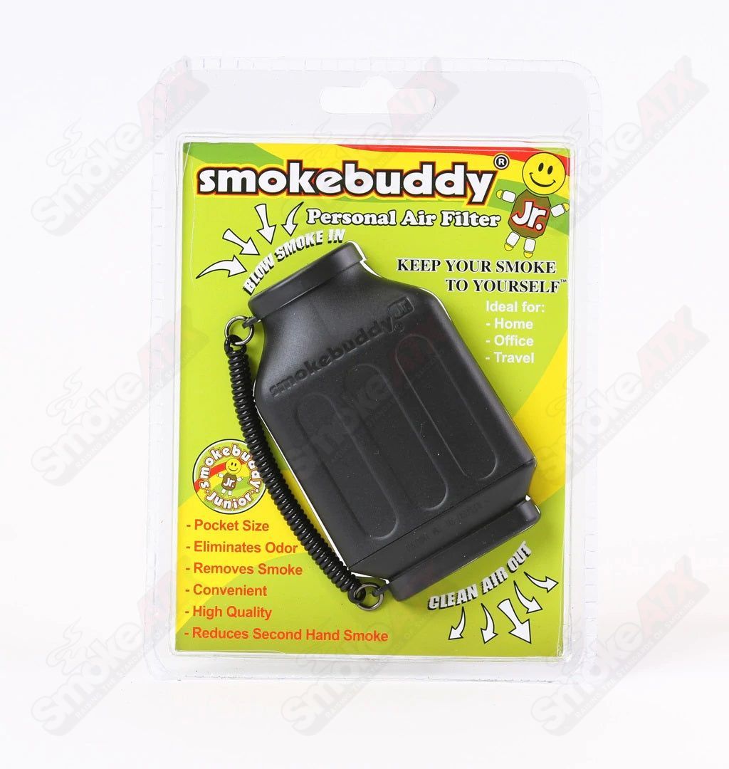 Smokebuddy Junior air filter device used for odor control and smoke filtration, compact and portable design.