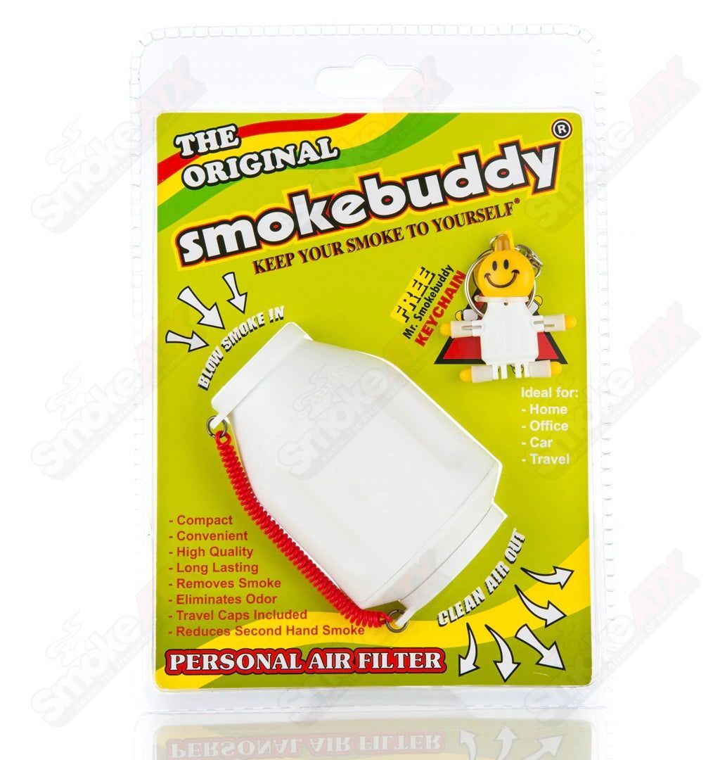 White Smoke Buddy Original air filter by smokebuddy, compact device with a sleek design for odor elimination and air purification