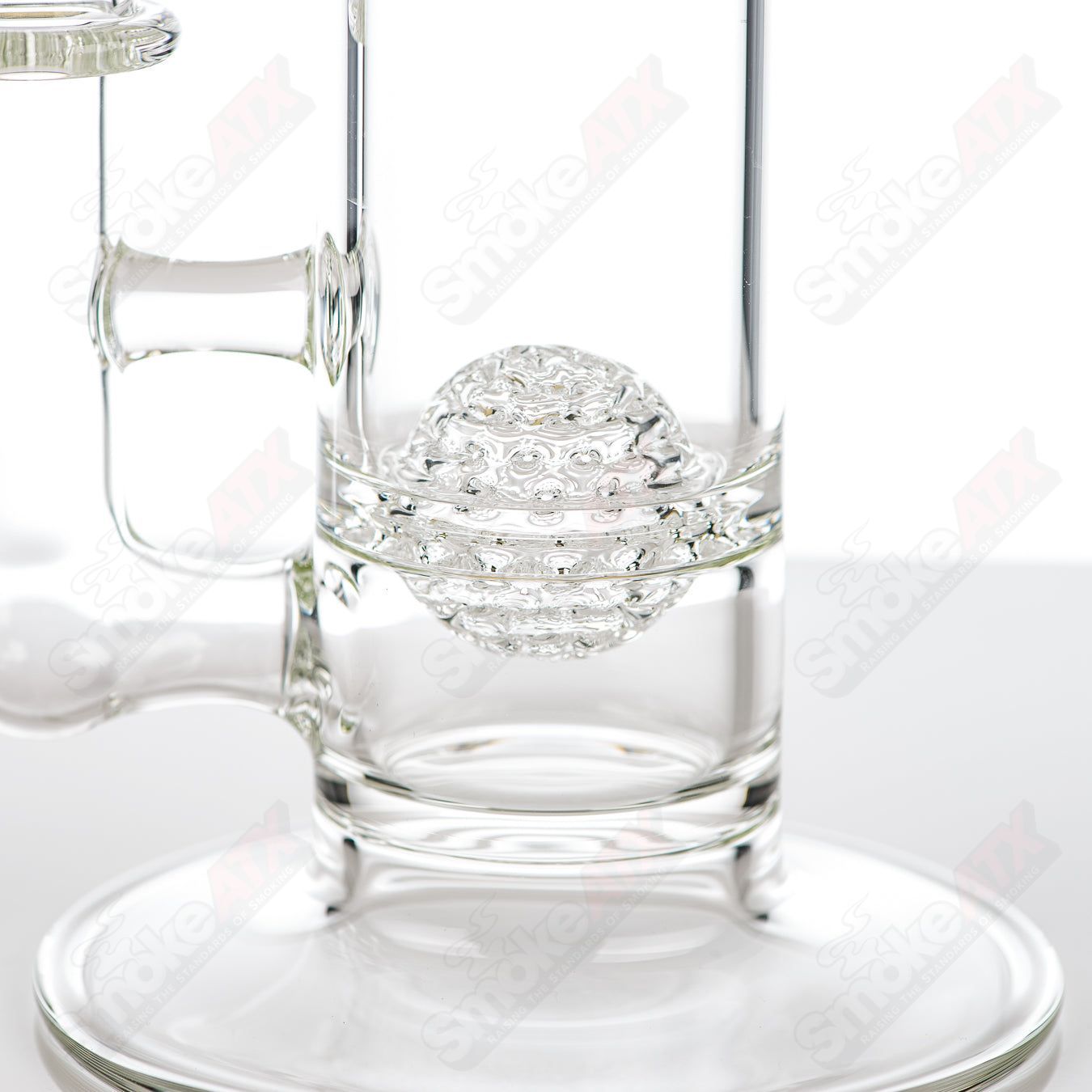Clear glass straight tube with lace-sphere pattern from SoL Glassworks, featuring fire-polished finish and intricate design details.