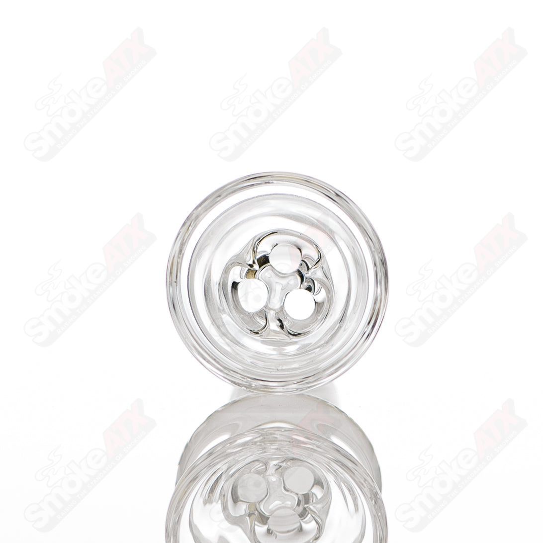Clear glass straight tube with intricate lace-sphere design, crafted by SoL Glassworks, featuring a Fire Polish Label.
