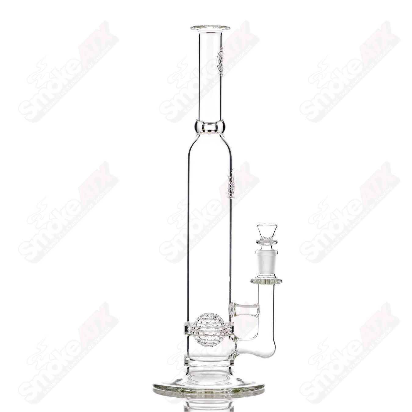 Clear glass straight tube with lace-sphere pattern from SoL Glassworks, featuring fire-polished finish and intricate design.