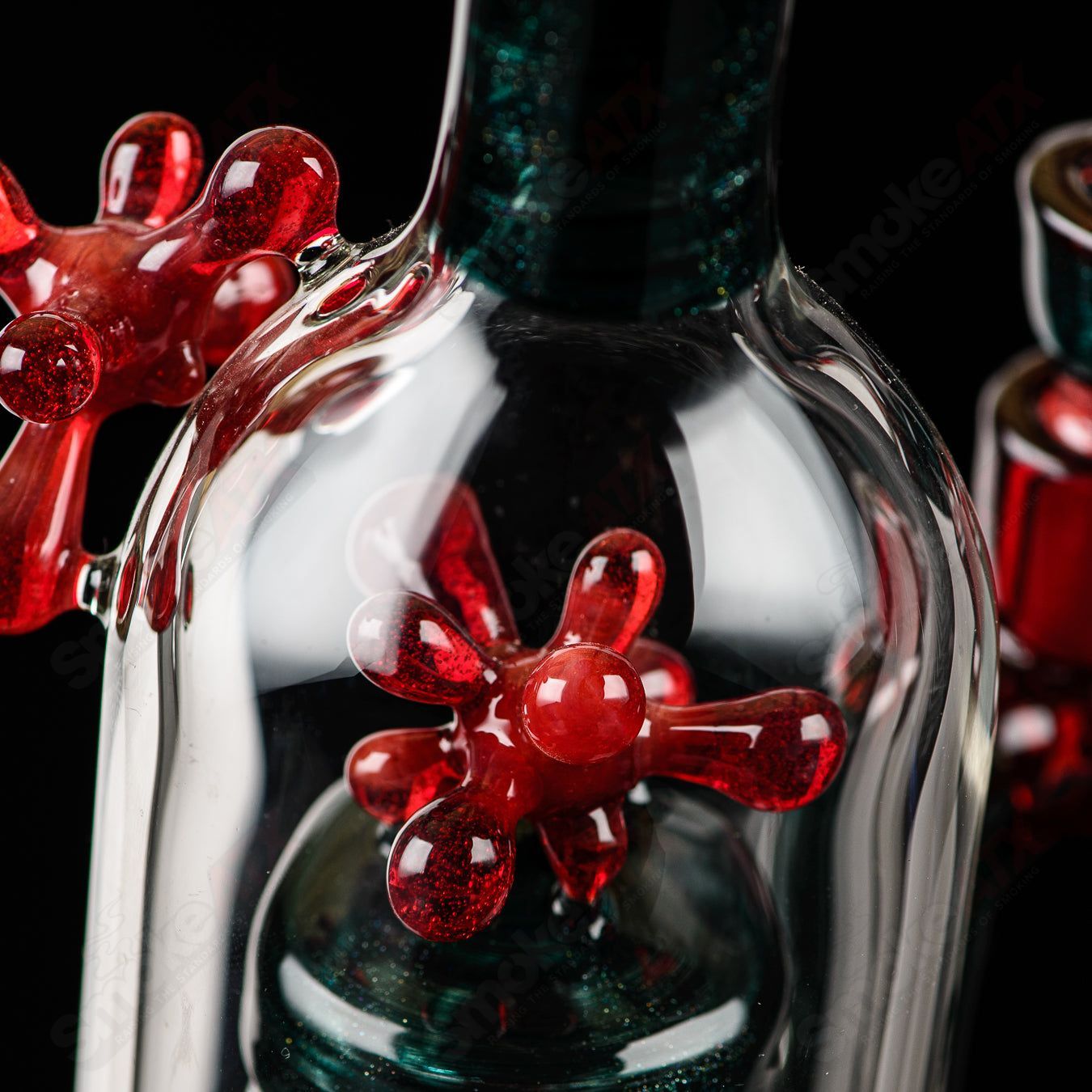 Spore accented Upline Rig by JMass, Silver Fox Glass straight tube heady glass, 2014 design with intricate spore details.