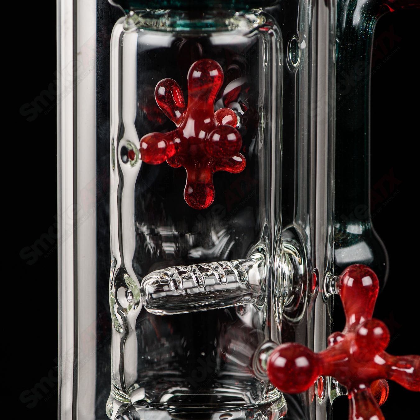 Spore accented Upline Rig by JMass, Silver Fox glass heady straight tube with detailed spore design, 2014.