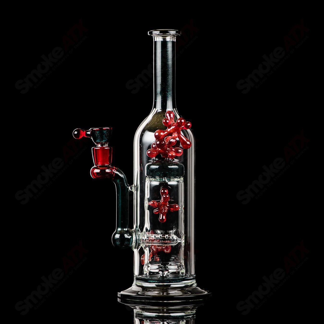 Spore accented Upline Rig by JMass, Silver Fox Glass, straight tube heady glass piece with detailed spore design, 2014.
