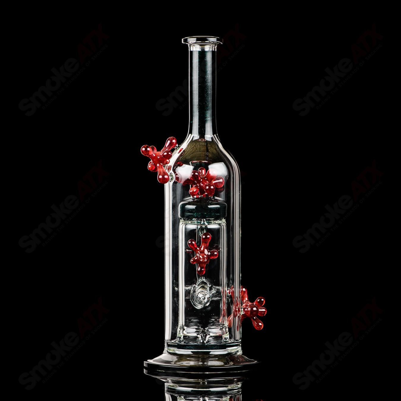 Spore accented Upline Rig by JMass featuring Silver Fox glass, straight tube heady glass piece from 2014.
