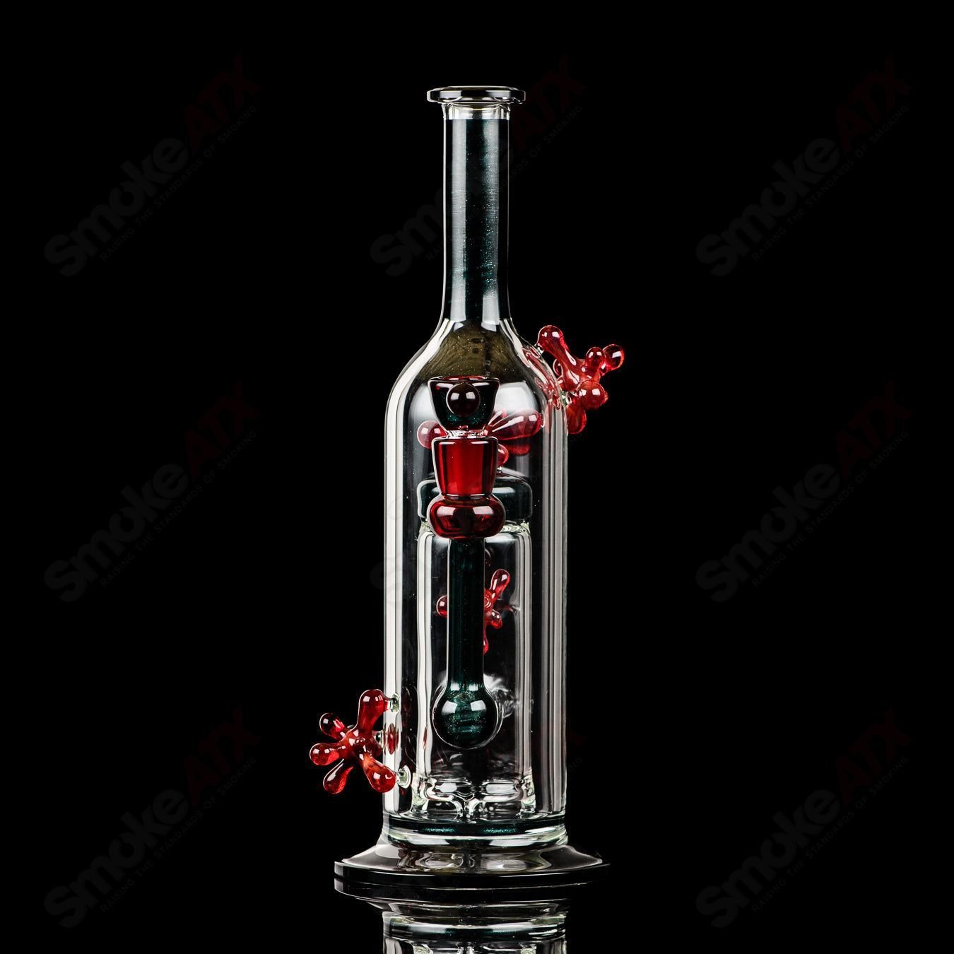 Spore accented Upline Rig by JMass, Silver Fox Glass, 2014, straight tube heady glass with intricate spore details and vibrant accents.