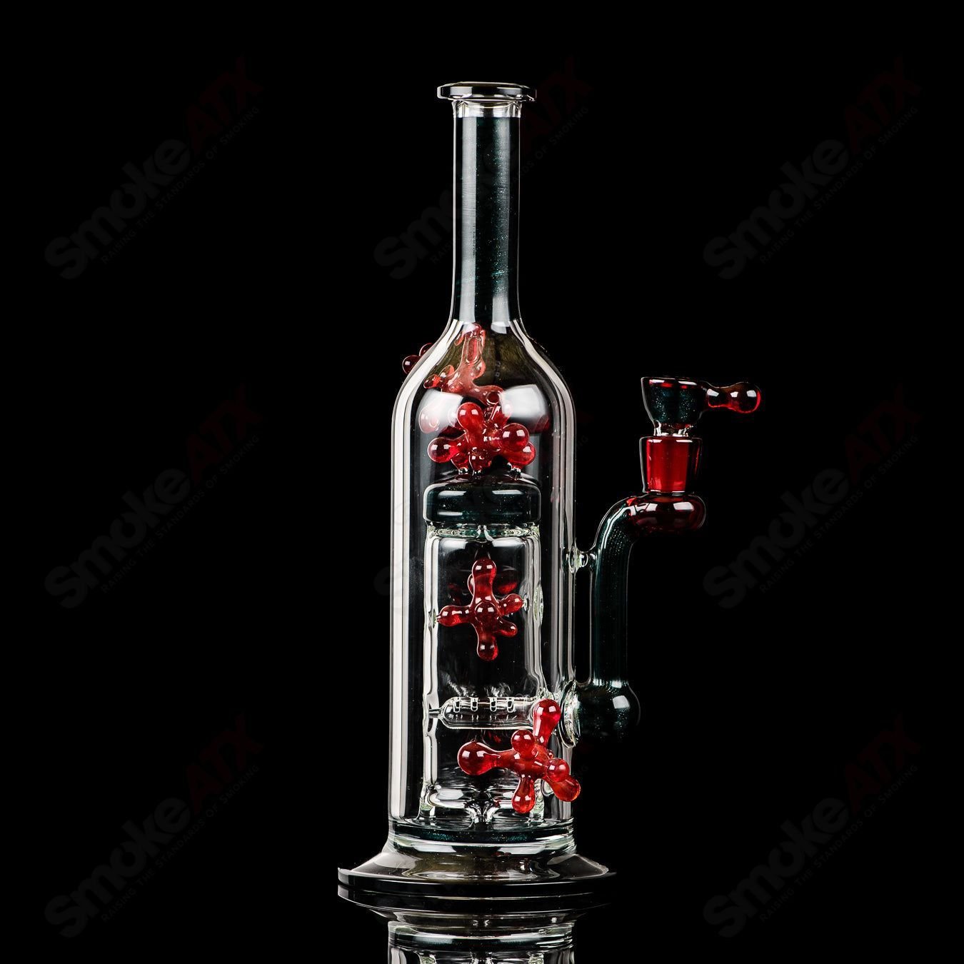 Spore accented Upline Rig by JMass, Silver Fox Glass straight tube heady rig with intricate spore design, 2014.