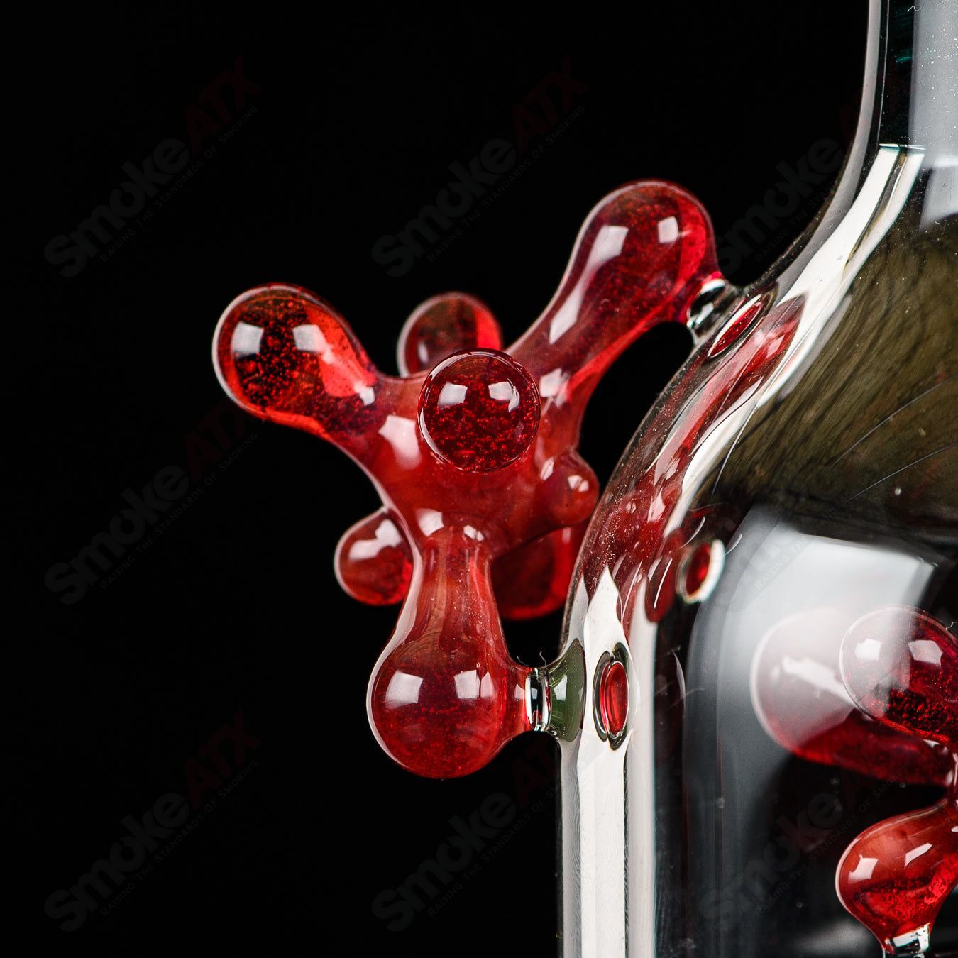 Spore accented Upline Rig by JMass, Silver Fox glass heady straight tube with intricate spore design, 2014.