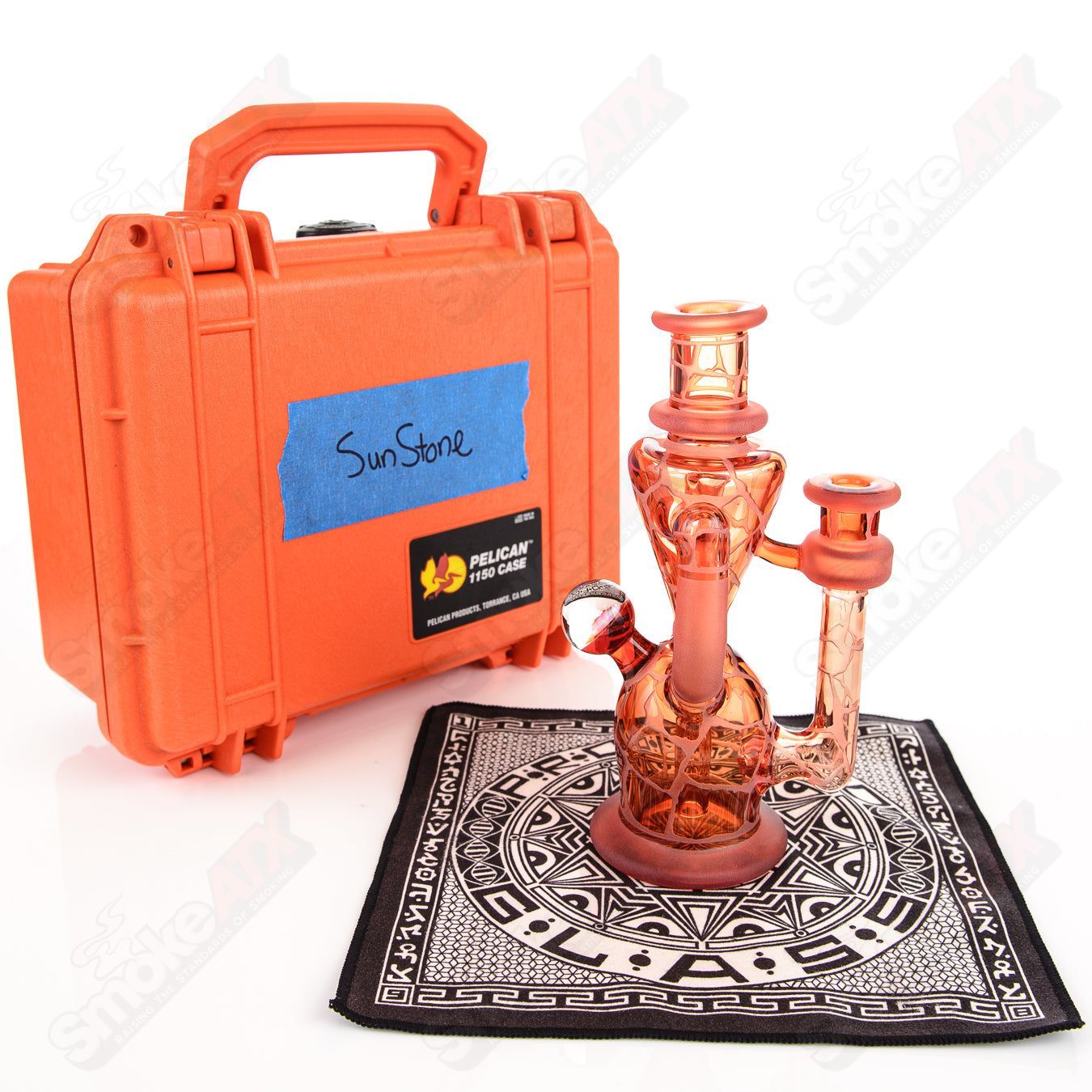 Sun Stone Single Color Double Up Rig Rooster Glass - Smoke ATX