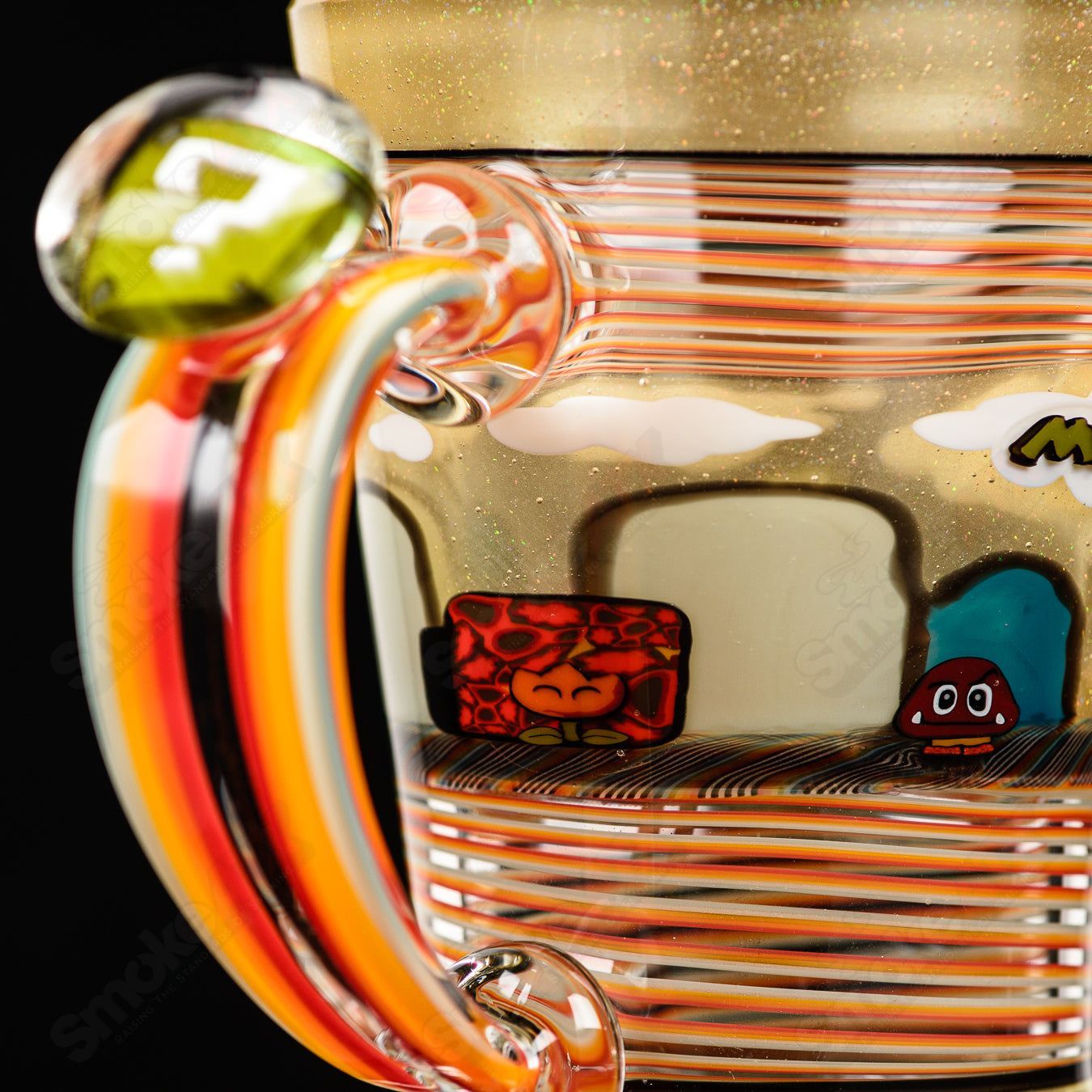 Micro glass Super Mario themed Milli coffee mug, heady glass cup featuring colorful Mario design.