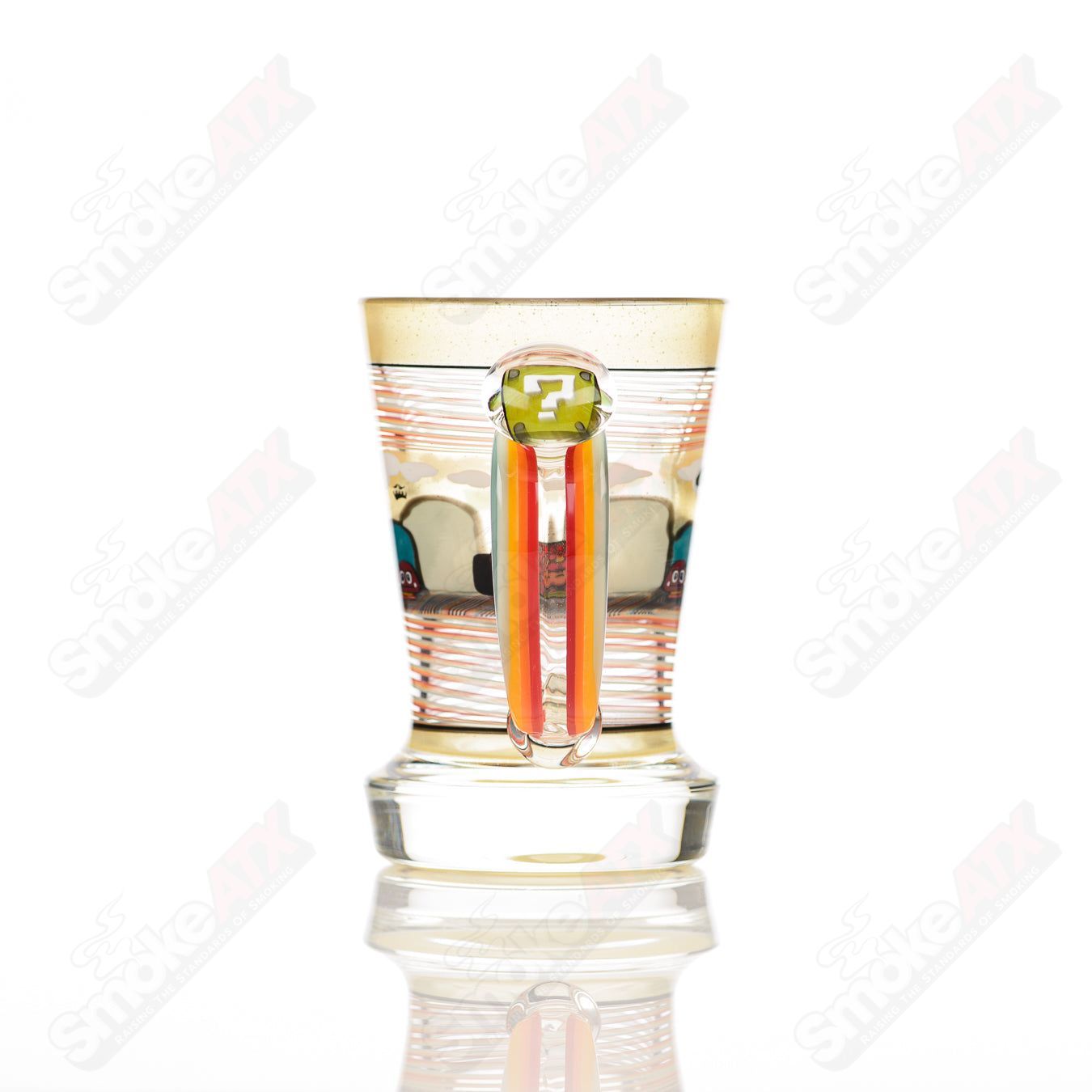 Super Mario theme Milli coffee mug by Micro Glass, a clear heady glass cup featuring Mario characters and vibrant design.