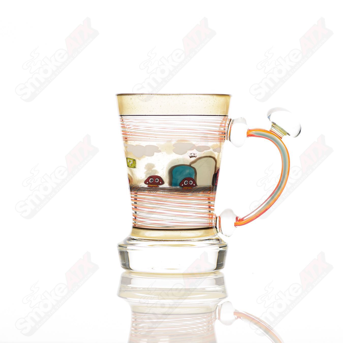 Micro Glass Super Mario themed Milli coffee mug featuring colorful Mario character graphics and a sturdy glass cup design.