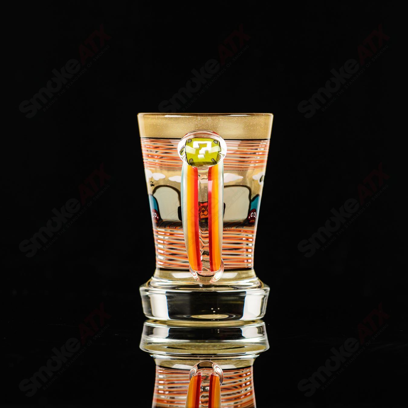 Super Mario-themed Milli coffee mug by Micro & SPG, glass cup with colorful Mario design for hot beverages.