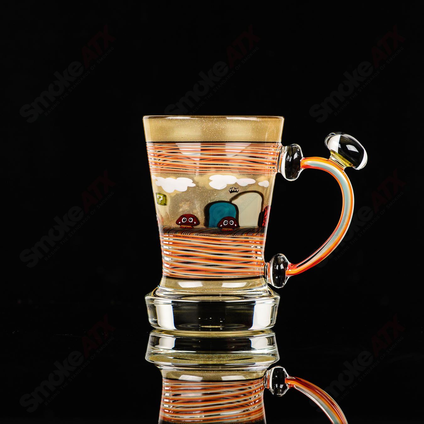 Super Mario themed Milli coffee mug by Micro & SPG, a colorful glass cup featuring Mario graphics and playful design.