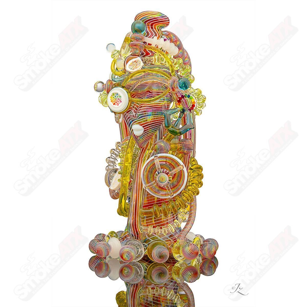 LaceFace x Karma Glass The Mother Borg heady glass concentrate rig with intricate lace design and vibrant colors.