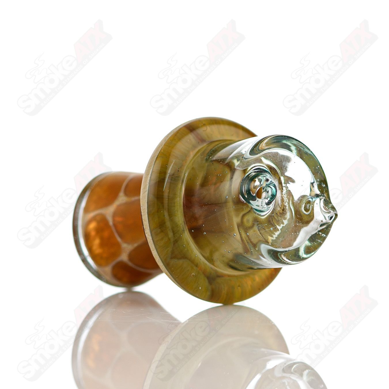 Transparent blue giraffe spinner cap with pearl details, designed for Robertson Glass heady glass carb collection.