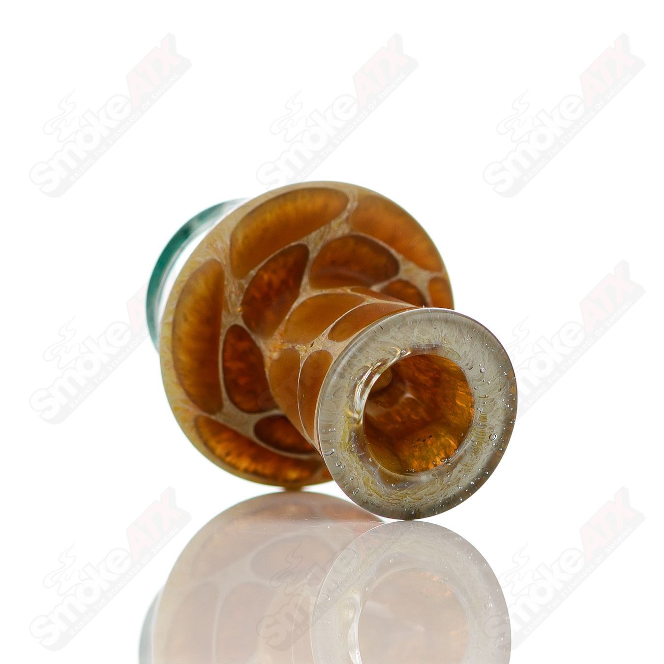 Transparent blue giraffe-themed spinner cap with pearl accents for Robertson Glass heady glass carb collection.