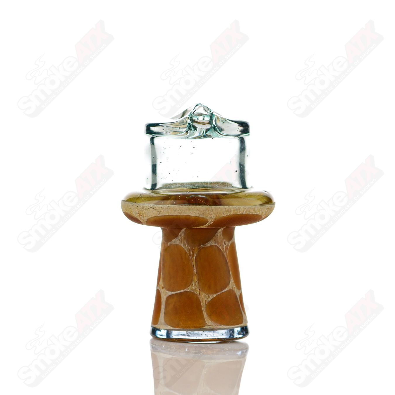 Transparent blue giraffe spinner cap with pearl accents, designed for Robertson Glass heady glass carb caps.