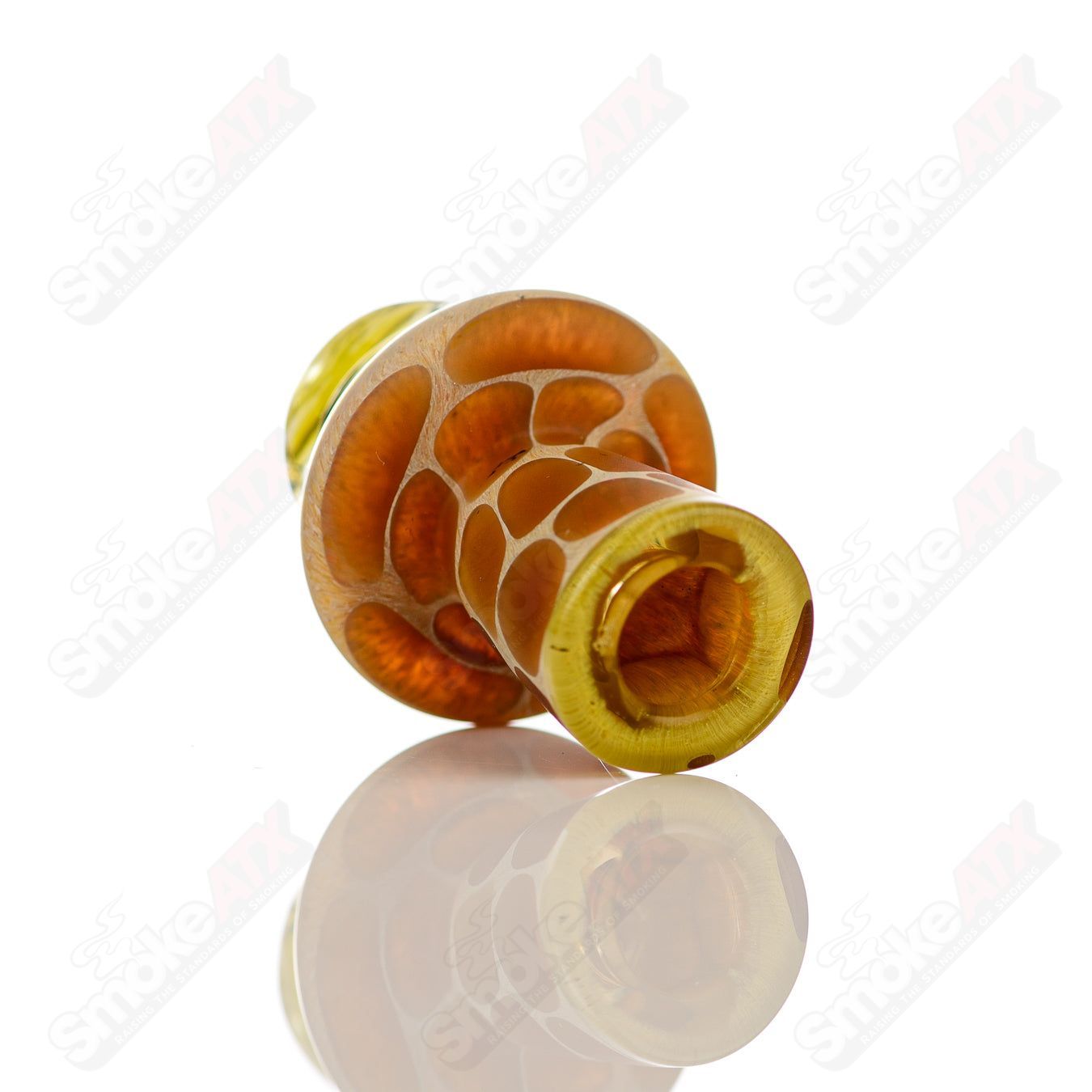 Transparent yellow giraffe-shaped spinner cap with pearl details, designed for Robertson Glass carb collection.