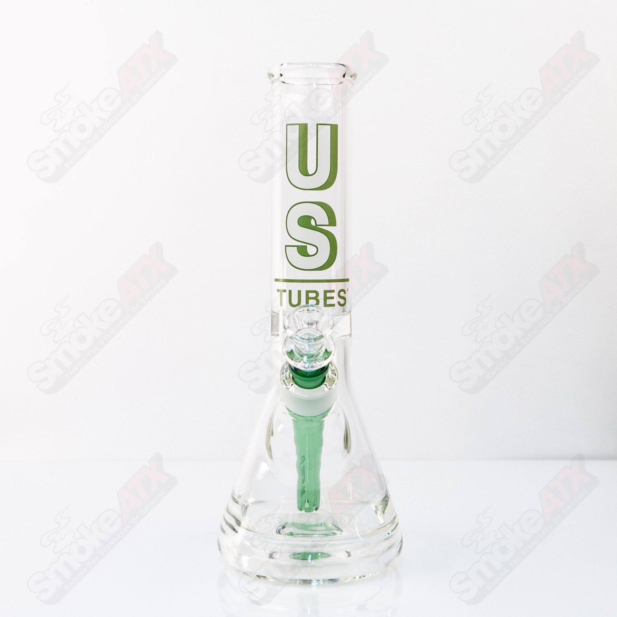US Tubes Beaker 12" 55x5 - Constriction - Green Shadow Decal - Smoke ATX
