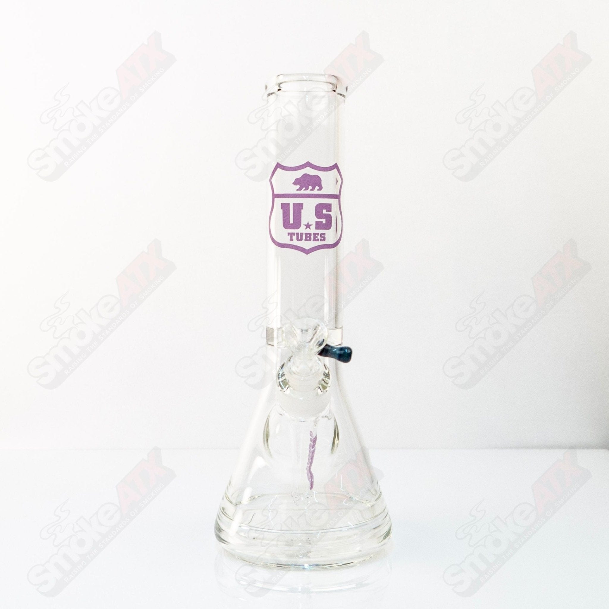 US Tubes Beaker 12" 55x5 - Constriction - Purple Shield Decal - Smoke ATX