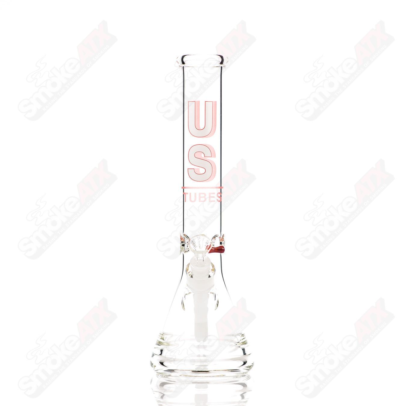 US Tubes Beaker 14" 50x5 - Constriction - Red Shadow Decal - Smoke ATX