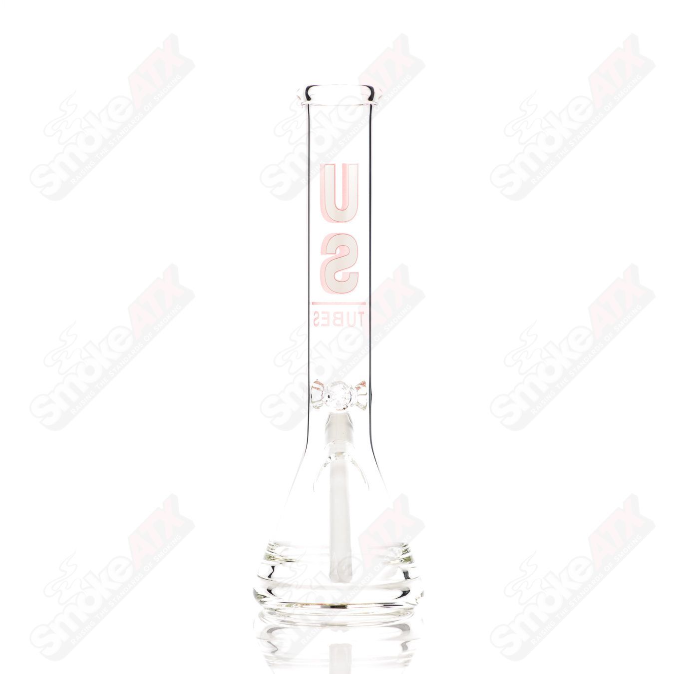 US Tubes 14-inch glass beaker waterpipe with red shadow decal and constriction design, featuring a 50x5 diameter.