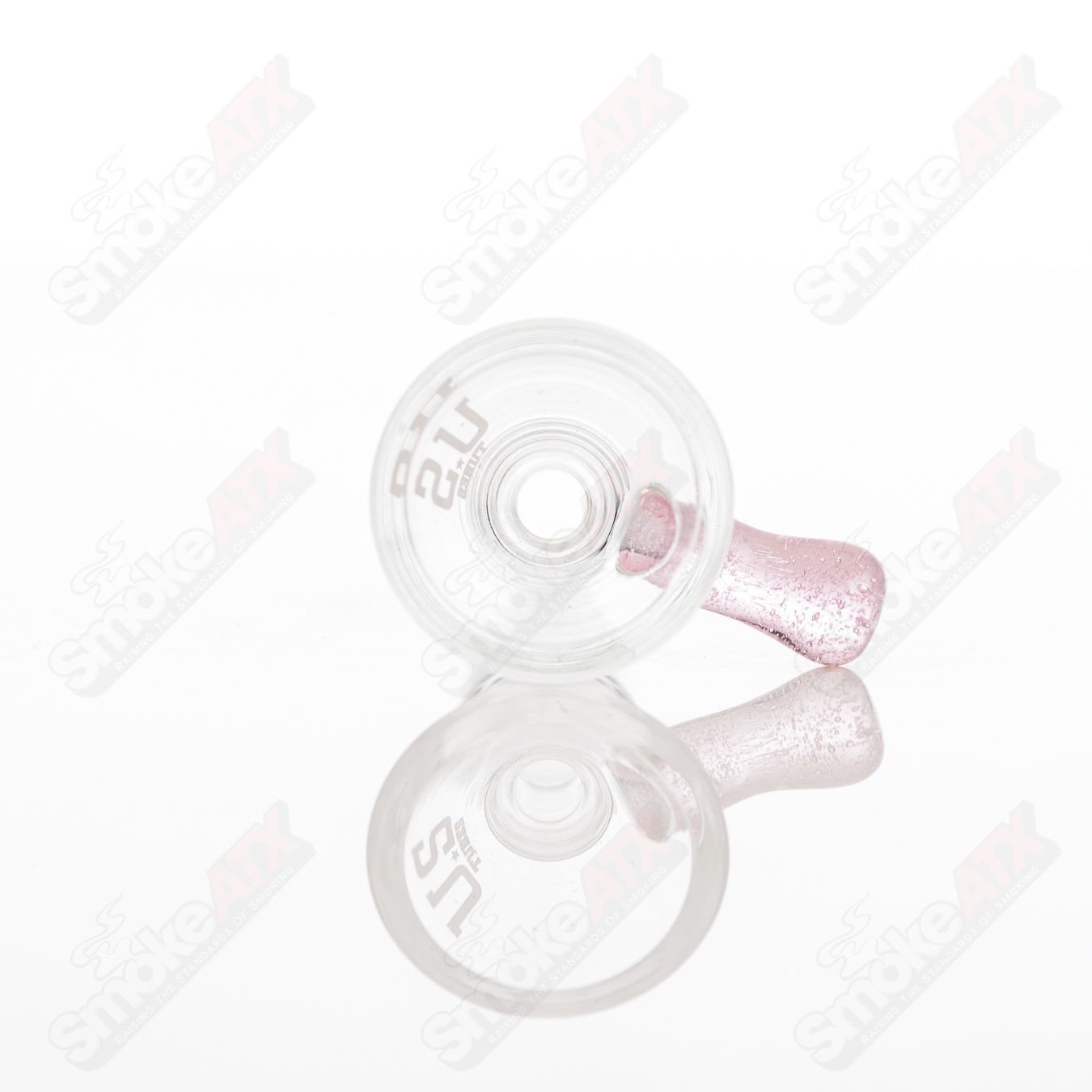 Glass waterpipe beaker by US Tubes, 12-inch pink highway decal design with constricted neck, durable and stylish.