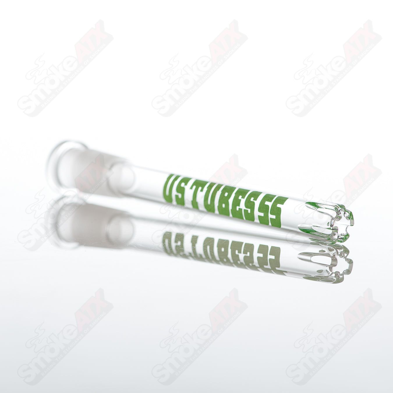 US Tubes 14mm Showerhead Downstem made of glass, designed for smoking devices with a unique showerhead style.