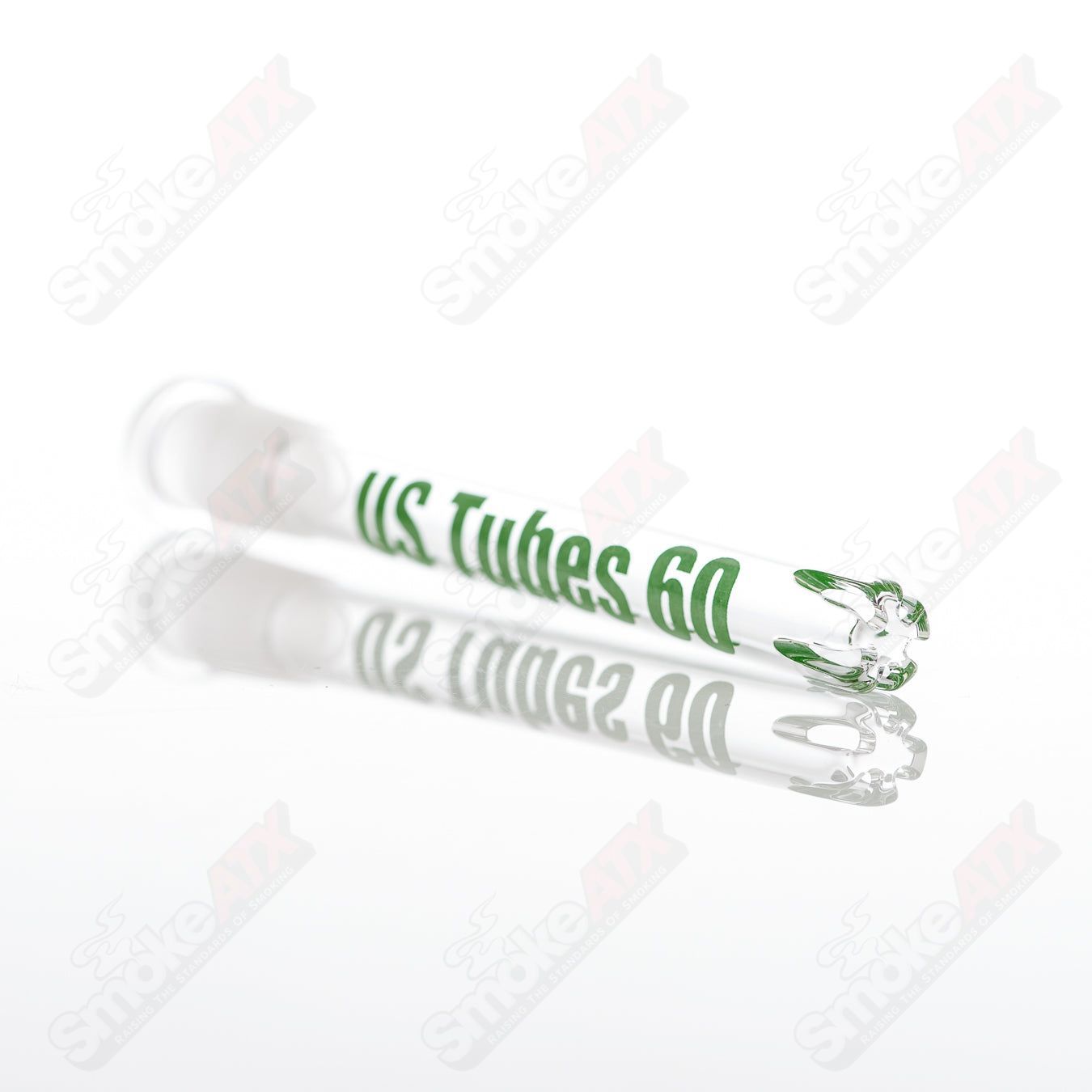 Glass US Tubes showerhead downstem with 14mm joint, designed for water diffusion and smooth smoking experience.