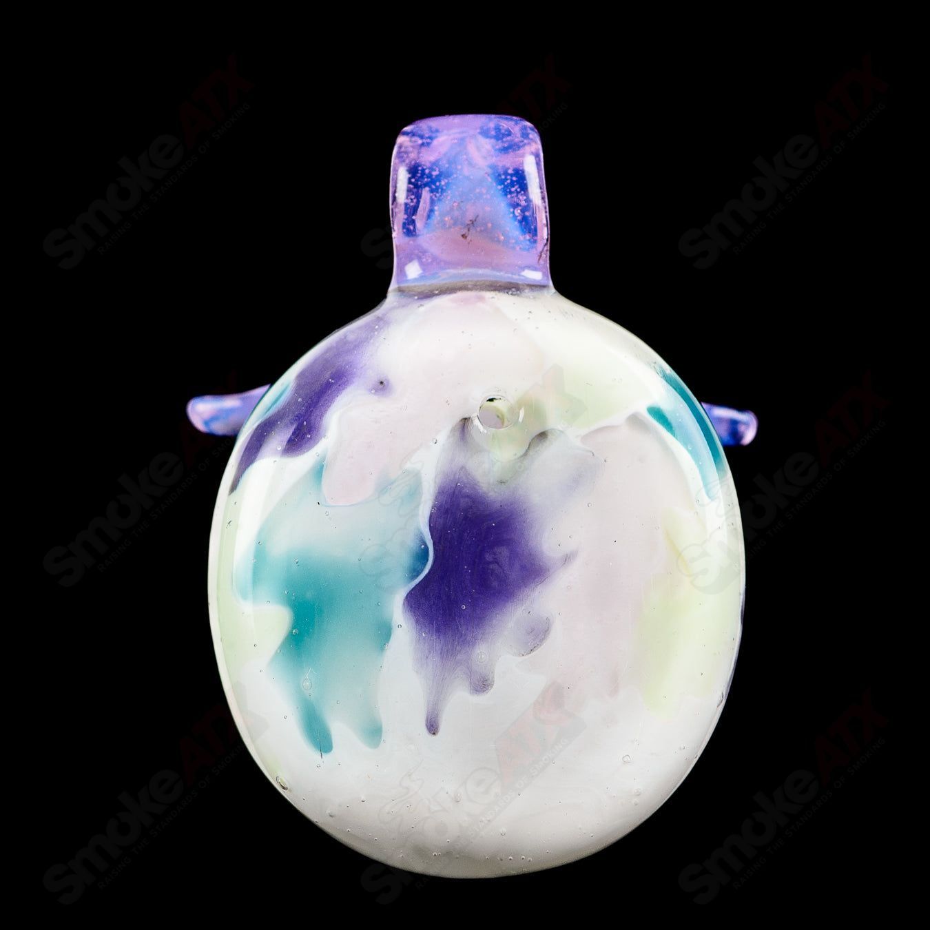 Colorful UV-owl splatter glass pendant by Four Winds Flameworks featuring a detailed owl design, ideal for jewelry accessories.