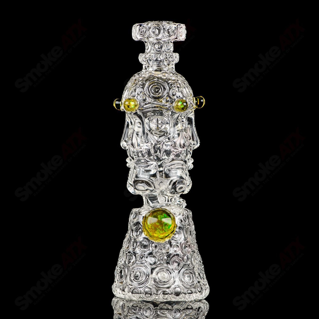 UV Watch Tower concentrate rig by Shane Smith, featuring vibrant UV-reactive glass and intricate heady glass design.