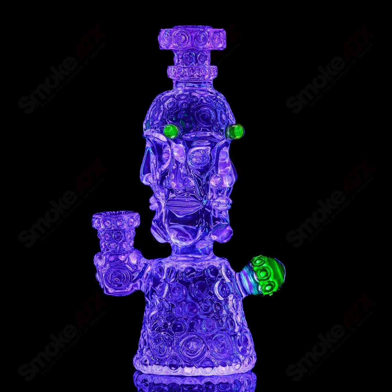 UV Watch Tower concentrate rig by Shane Smith, colorful heady glass with UV-reactive features and intricate design.