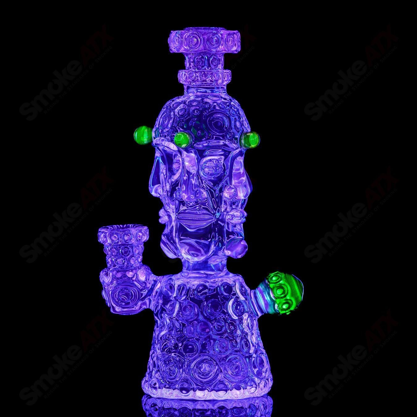 UV Watch Tower by Shane Smith Heady Glass concentrate rig with vibrant UV-reactive glass and intricate design details.