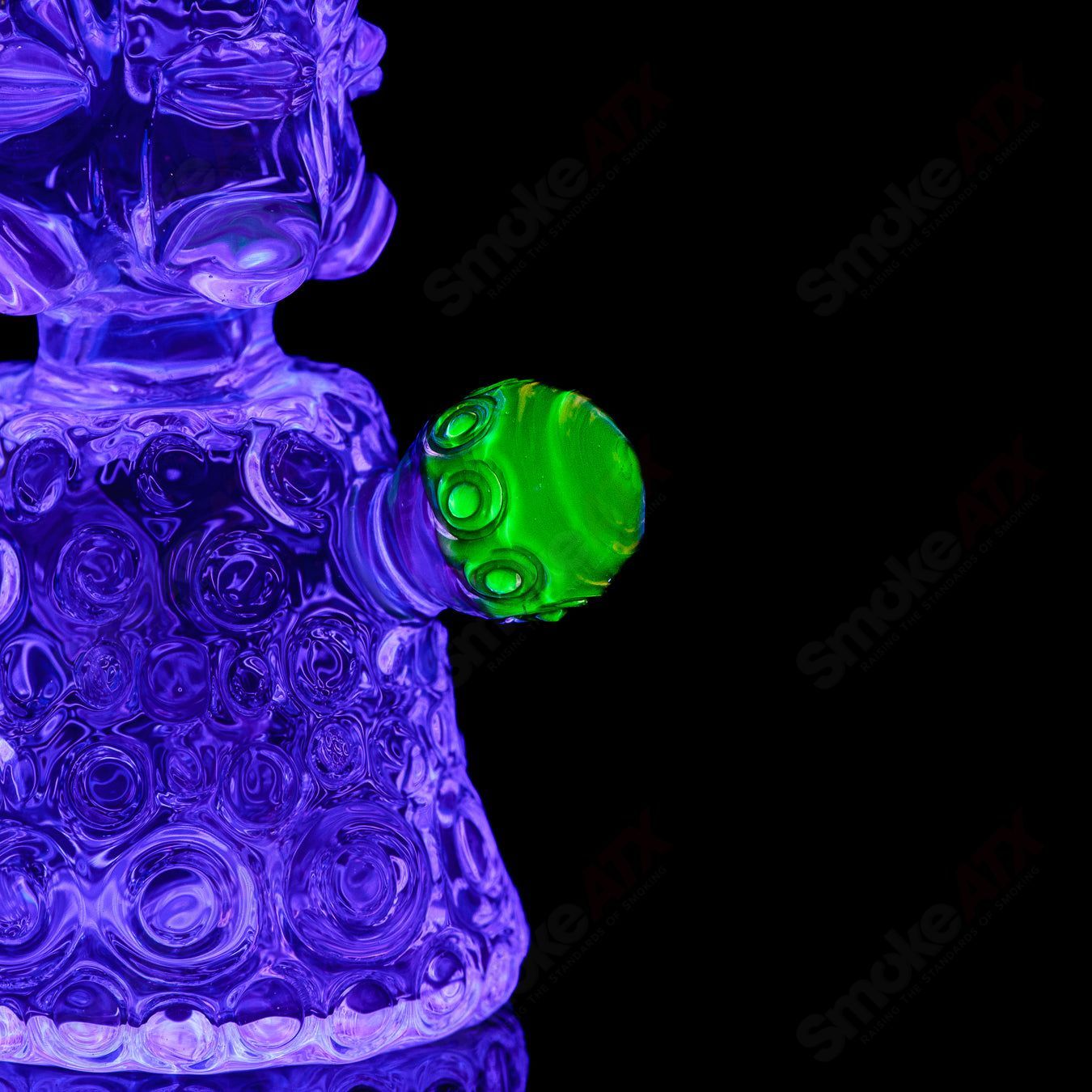 UV Watch Tower by Shane Smith Heady Glass concentrate rig featuring vibrant UV-reactive glass art and intricate design.