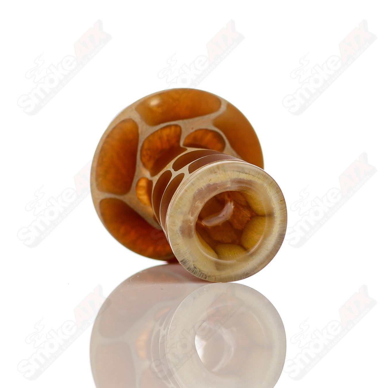 White giraffe-shaped spinner cap with pearl accents, designed for Robertson Glass carb caps, made of clear heady glass.
