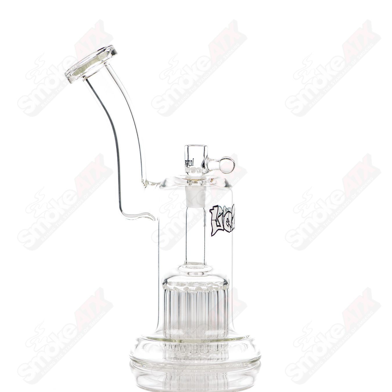 Leisure White Label 29 Arm Bubbler Glass, clear glass bubbler with 29-arm percolator for smooth filtration.