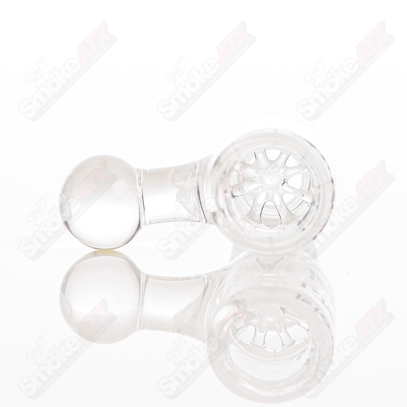 Leisure White Label 29-arm bubbler glass with intricate arm design, clear glass construction, and sturdy base.
