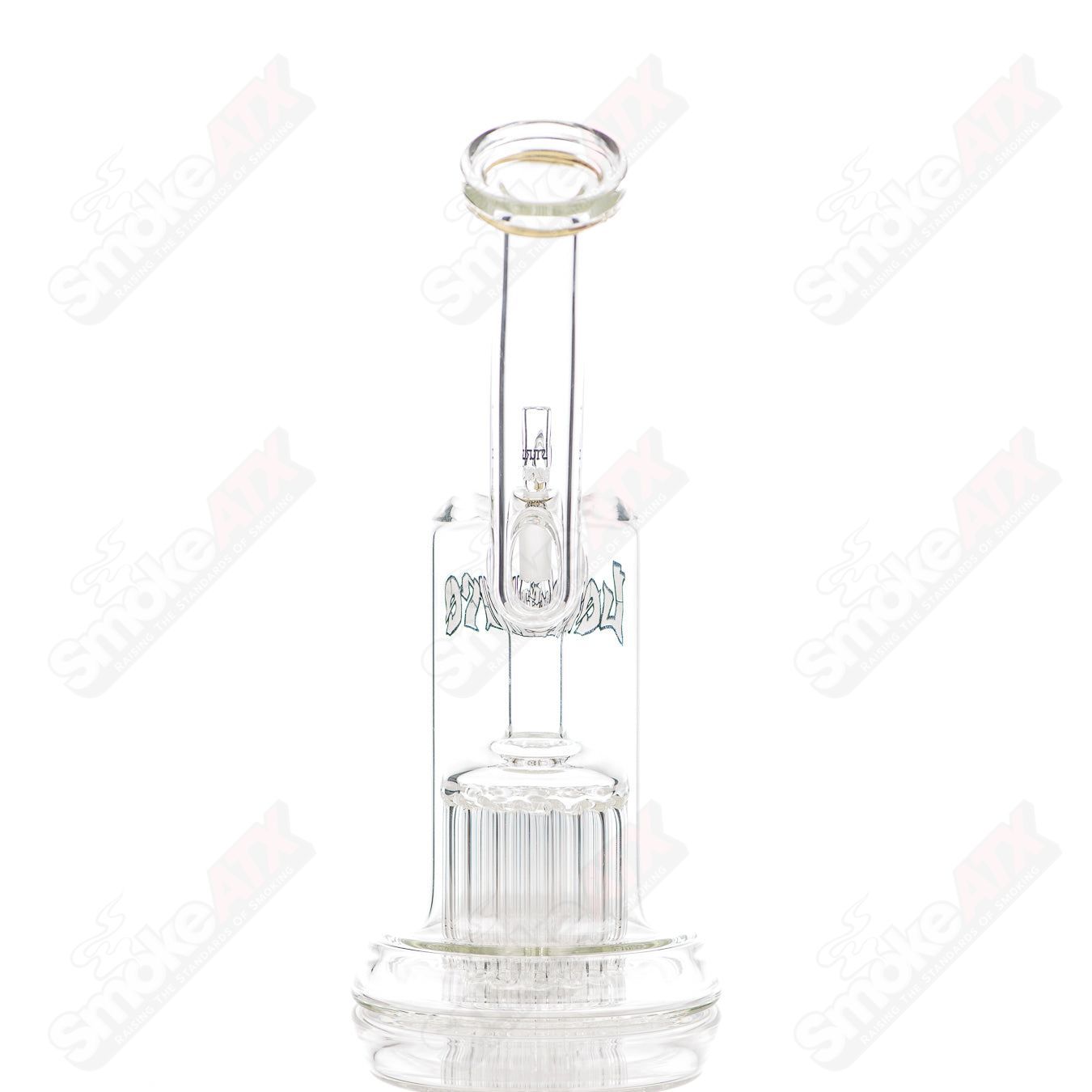 Leisure White Label 29-arm bubbler glass with intricate design and clear glass construction, showcasing detailed craftsmanship.
