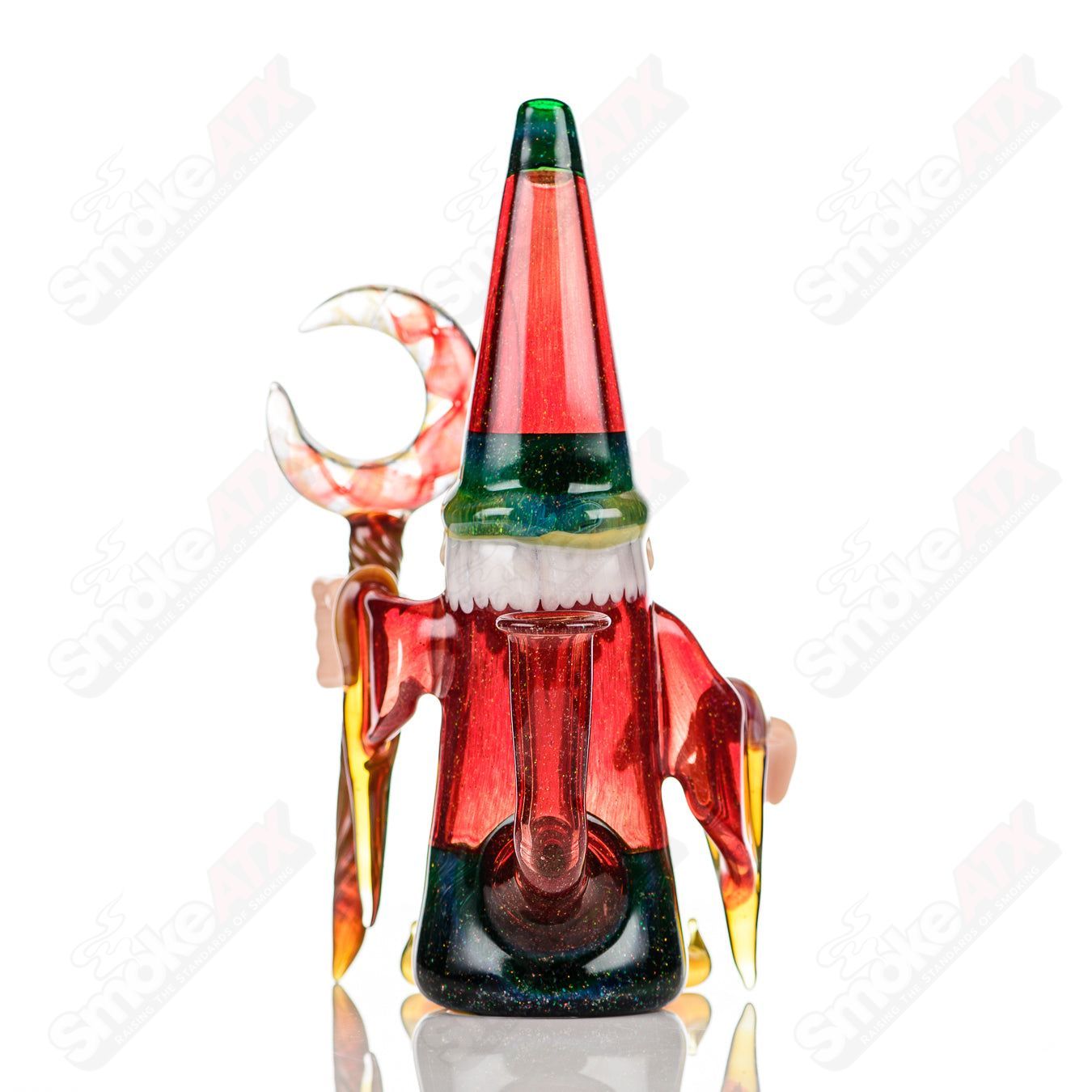 Heady glass Wizard Rig Classic by Phil Siegel Glass featuring intricate design and clear glass construction for concentrate use.
