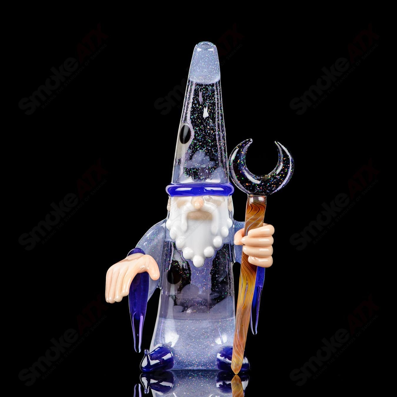 Phil Siegel Glass Wizard Rig Stargazer, a colorful heady glass concentrate rig with intricate design details.