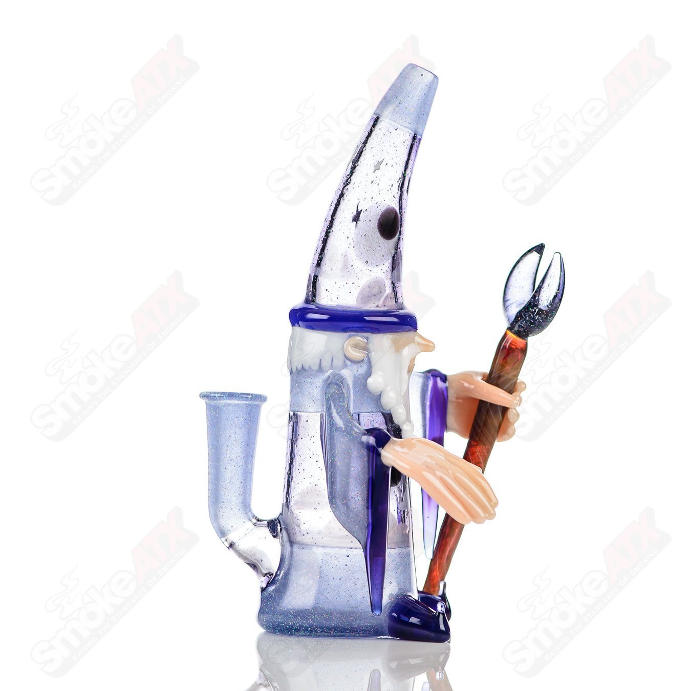 Phil Siegel Stargazer Wizard Rig, Heady Glass concentrate rig with intricate glass design and clear glass body.