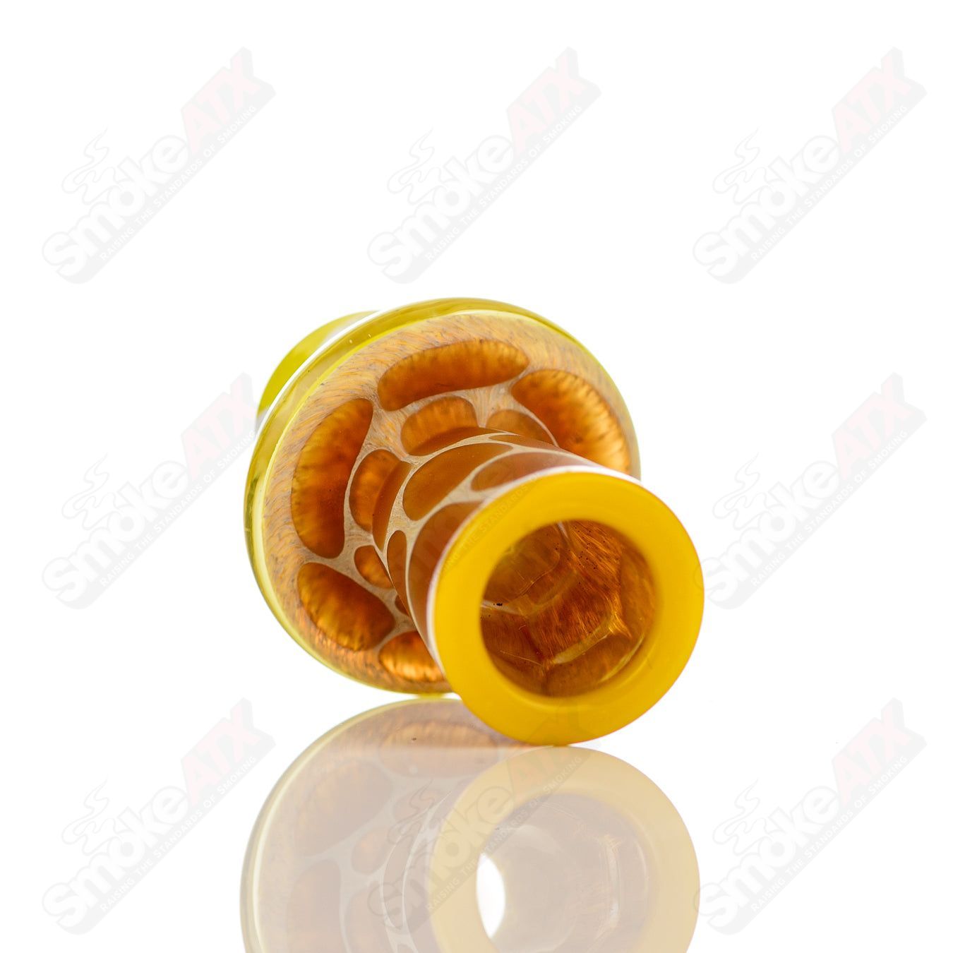 Yellow Giraffe Spinner Cap with Pearl from Robertson Glass, designed for heady glass carb caps, featuring detailed giraffe and pearl accents.