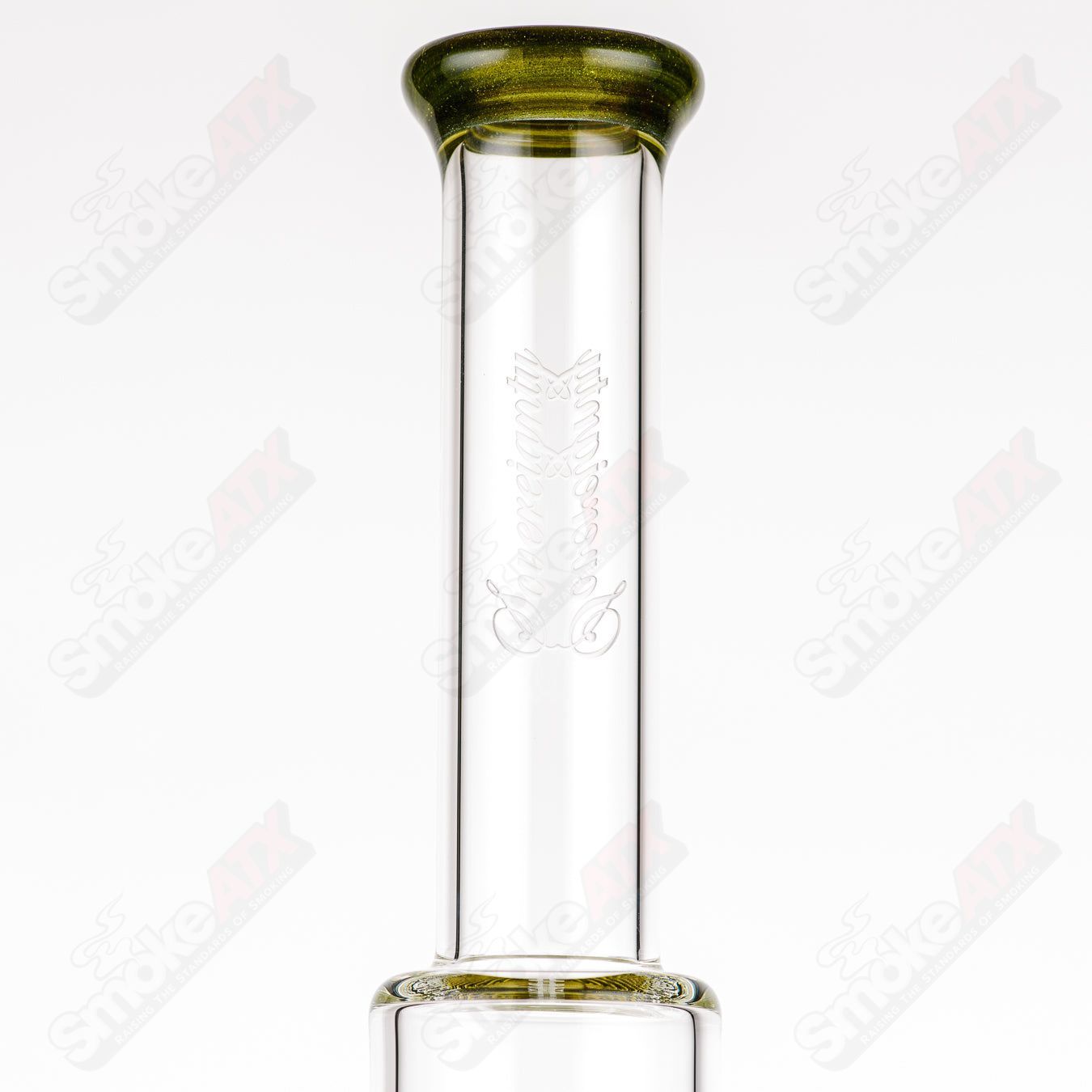 Yellow Sovereignty Glass UV 8-arm straight tube with full accent and seal accent, showcasing vibrant yellow color and intricate glasswork.