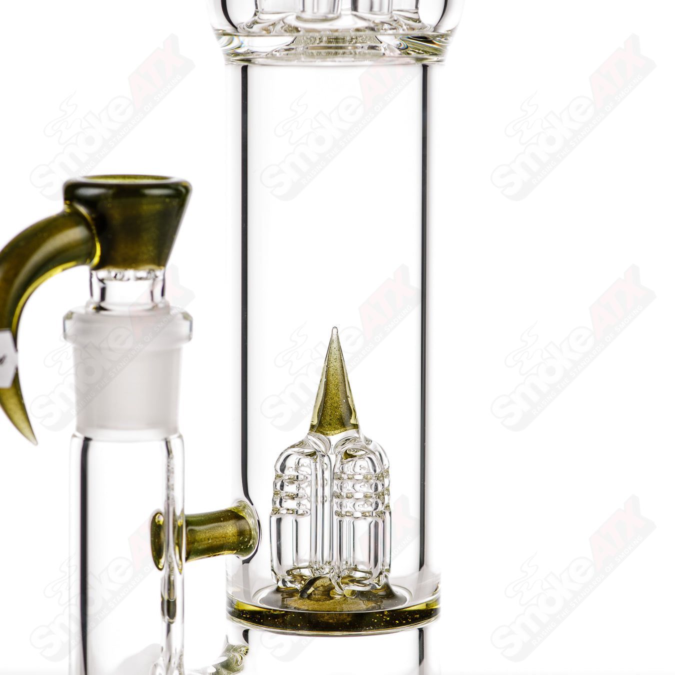 Yellow Jacket UV 8-arm straight tube by Sovereignty Glass with full accent and seal accent design, showcasing vibrant yellow coloration.